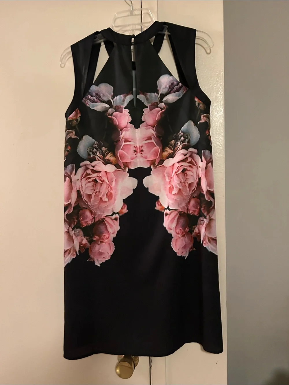 Free People Black Shift Dress with Pink Floral Print